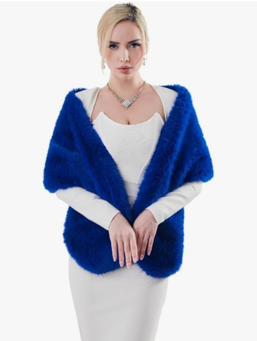 AMTFBY Blue Faux Fur Wrap Size 65 In X 11 In NWT